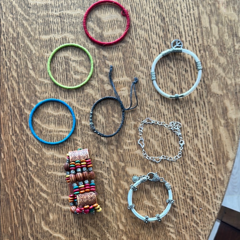 3/$15 Bracelet Bundle COLORFUL Beaded Yarn Leather Peace Hearts